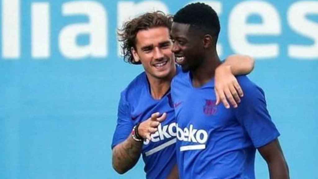 Griezmann y Dembelé, en un entrenamiento del Barça | FCB