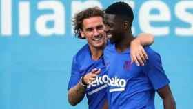 Griezmann y Dembelé, en un entrenamiento del Barça | FCB