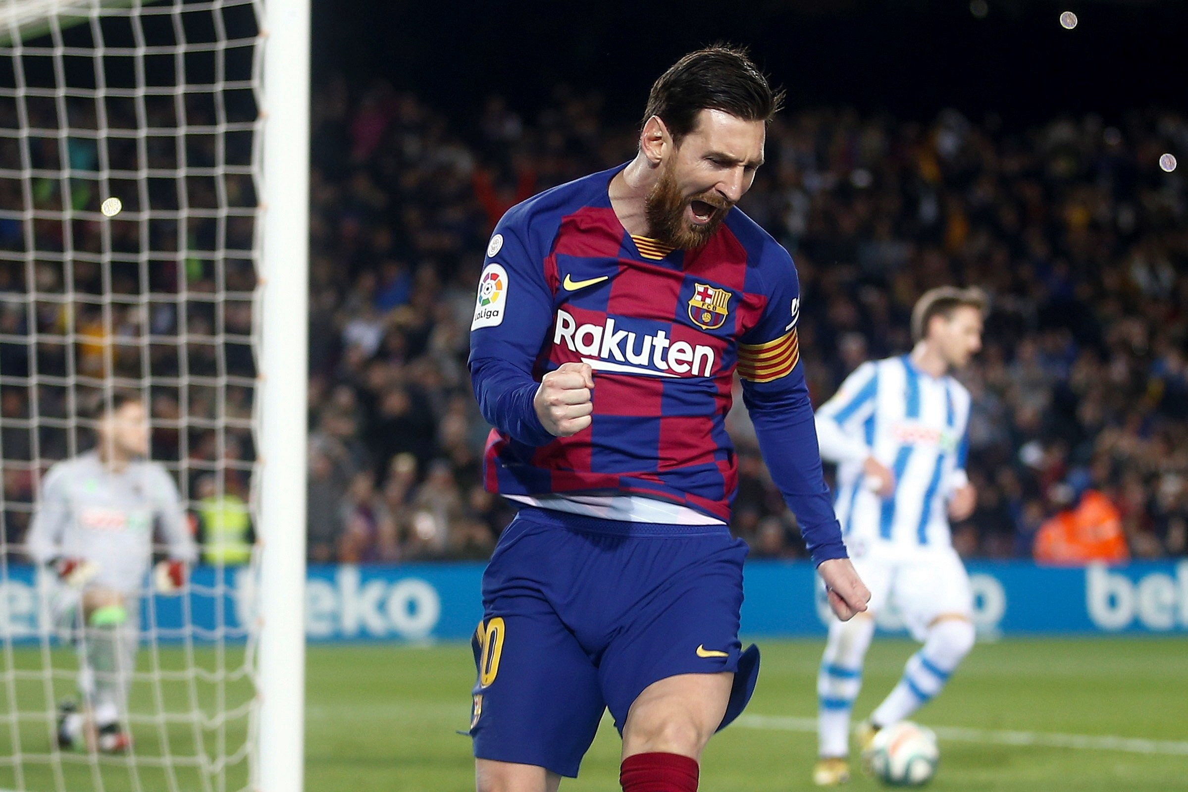 Messi celebrando su gol ante la Real Sociedad /EFE