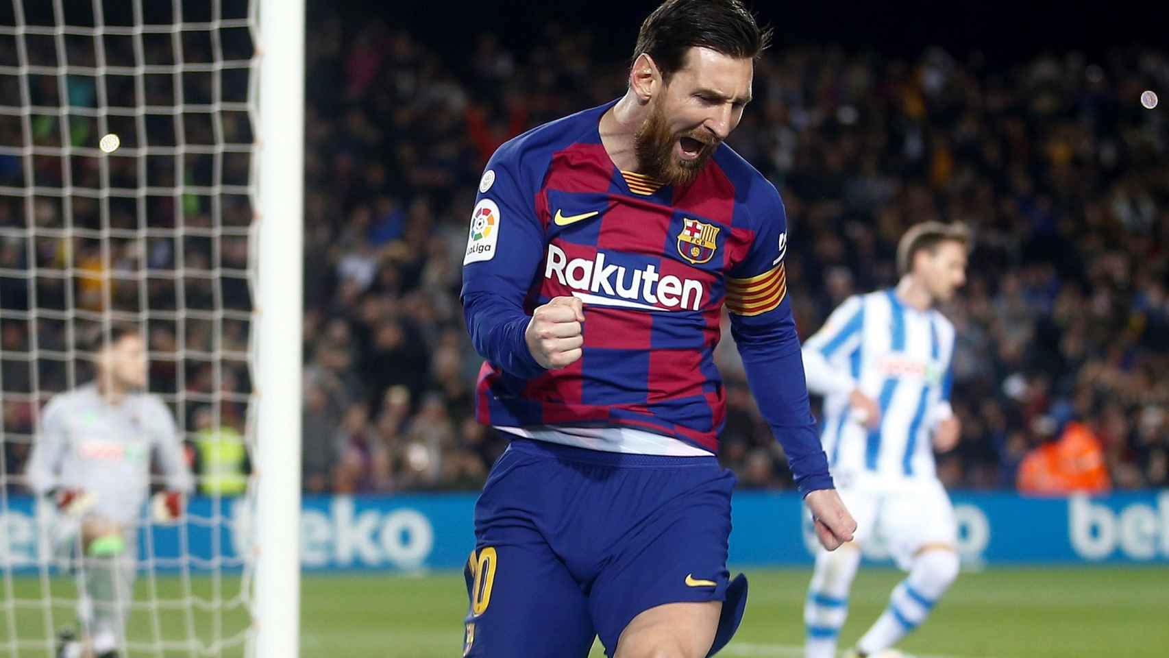 Messi celebrando su gol ante la Real Sociedad /EFE