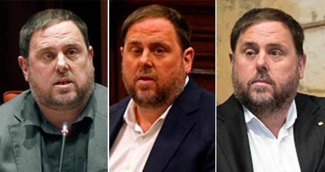 El rostro del vicepresidente catalán, Oriol Junqueras, en el inicio de la legislatura, mitad y el momento actual