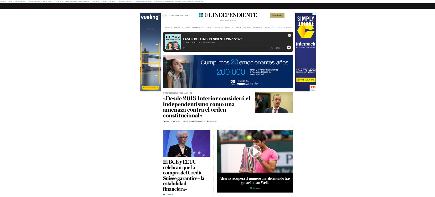 Portada de 'El Independiente' de 20 de marzo de 2023