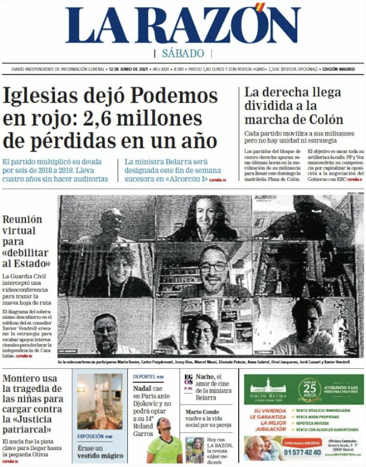 Portada de 'La Razón' del 12 de junio de 2021 / LA RAZÓN