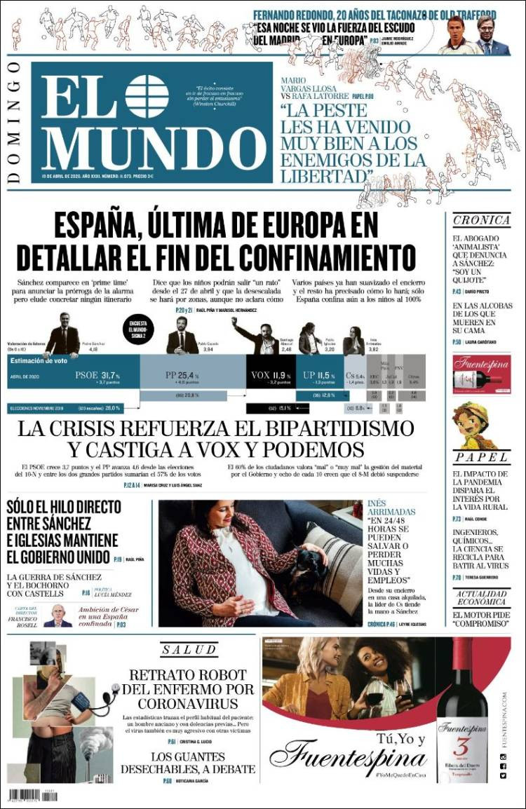 Portada de El Mundo, 19 de abril de 2020