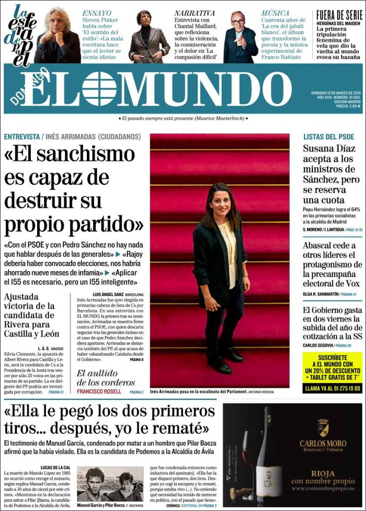 Portada de El Mundo de este domingo 10 de marzo