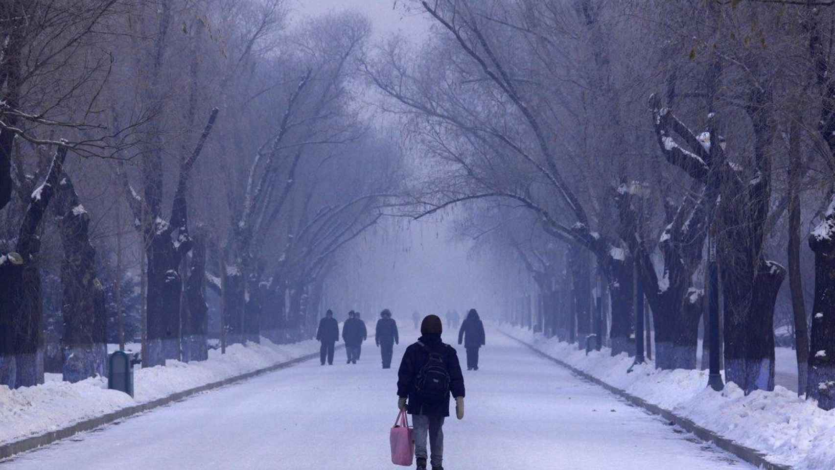 Una calle teñida de blanco por las primeras nevadas del año / EP