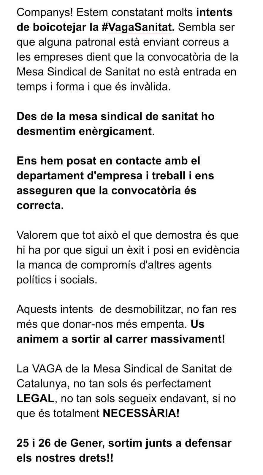 El mensaje de la Mesa antes de desconvocar su protesta / CG