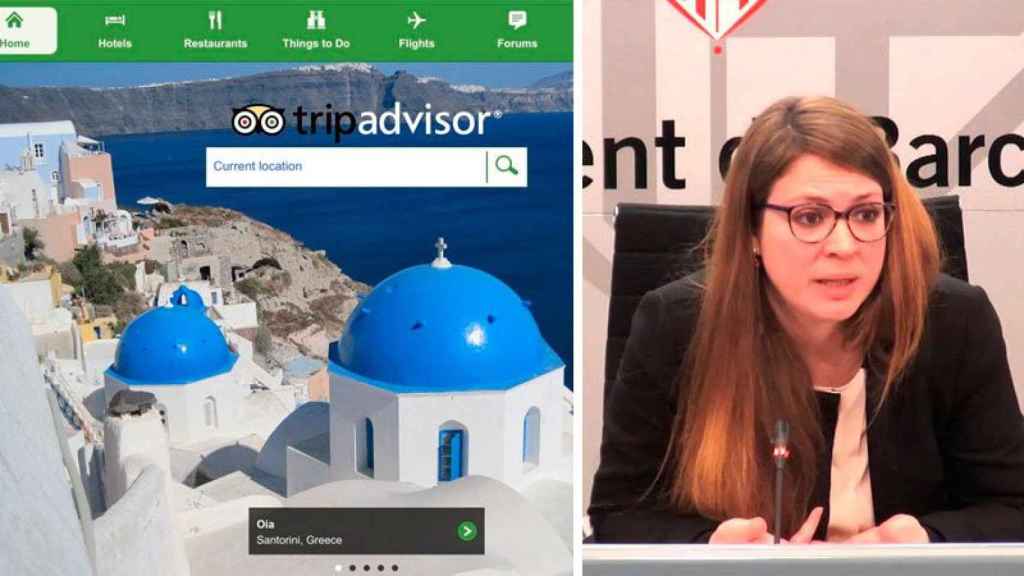 Página de Tripadvisor y la teniente de Alcalde de Urbanismo de Barcelona, Janet Sanz.