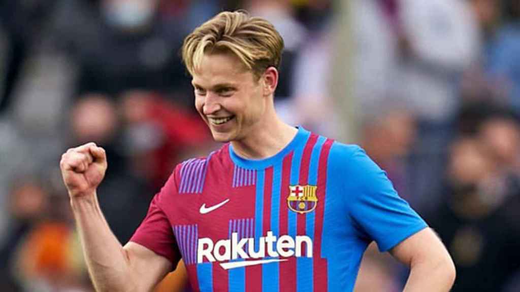 Frenkie de Jong, celebrando una victoria con el Barça en la temporada 2021-22 / FCB