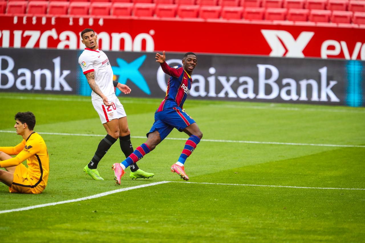 Ousmane Dembelé celebrando su gol contra el Sevilla  / FC Barcelona