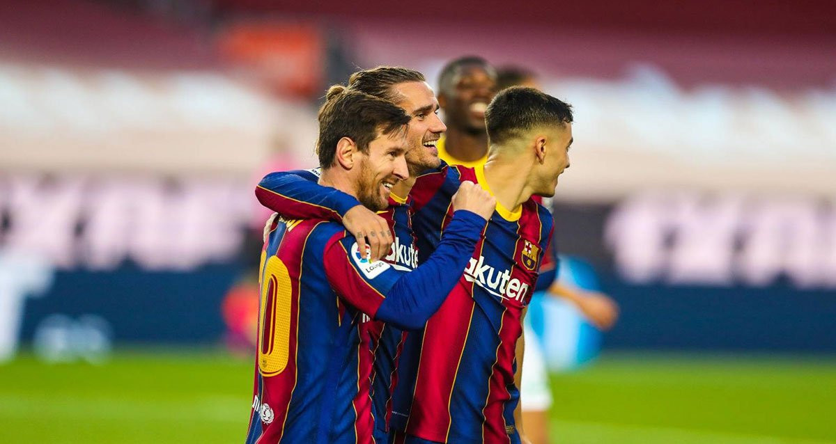 Messi, Griezmann y Pedri celebran sus goles al Betis / EFE
