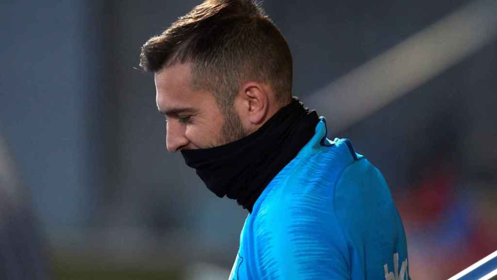 Jordi Alba en la sesión de entrenamiento previa al Athletic Club / EFE