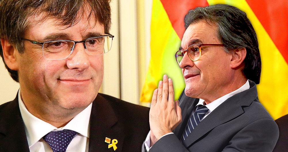 Artur Mas (CiU, uno de los partidos tradicionales), rogando a Carles Puigdemont / FOTOMONTAJE DE CG