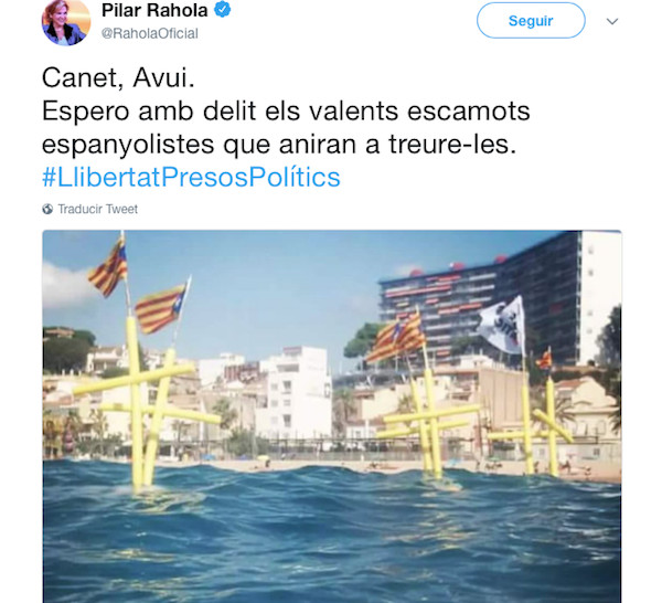 Una captura de pantalla del tuit provocativo de Pilar Rahola