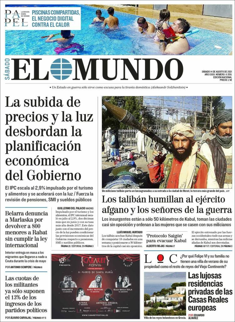 Portada de 'El Mundo' del 14 de agosto de 2021 / KIOSKO.NET