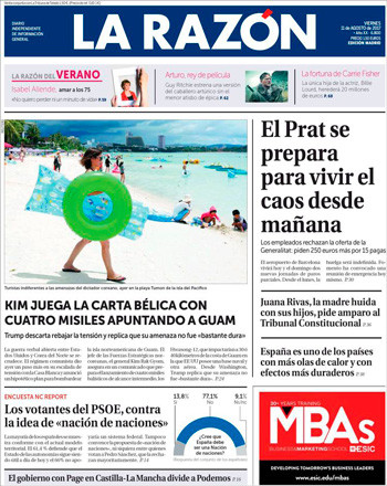 Portada de 'La Razón' del 11 de agosto de 2017 / CG