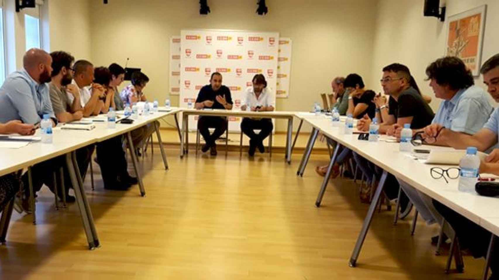 Secretarios generales de CCOO y UGT (sindicatos catalanes) durante una reunión, foto de archivo / CG