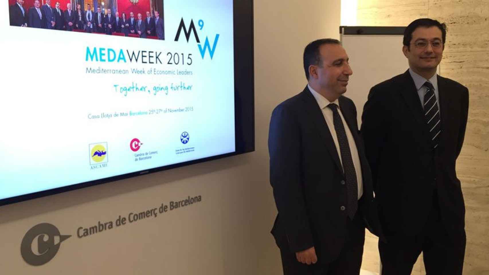 El coordinador de Ascame, Anwar Zibaoui (izquierda), y el vicegerente de la Cambra de Comerç de Barcelona, Jaume Fradera (derecha), en la presentación de la Meda Week