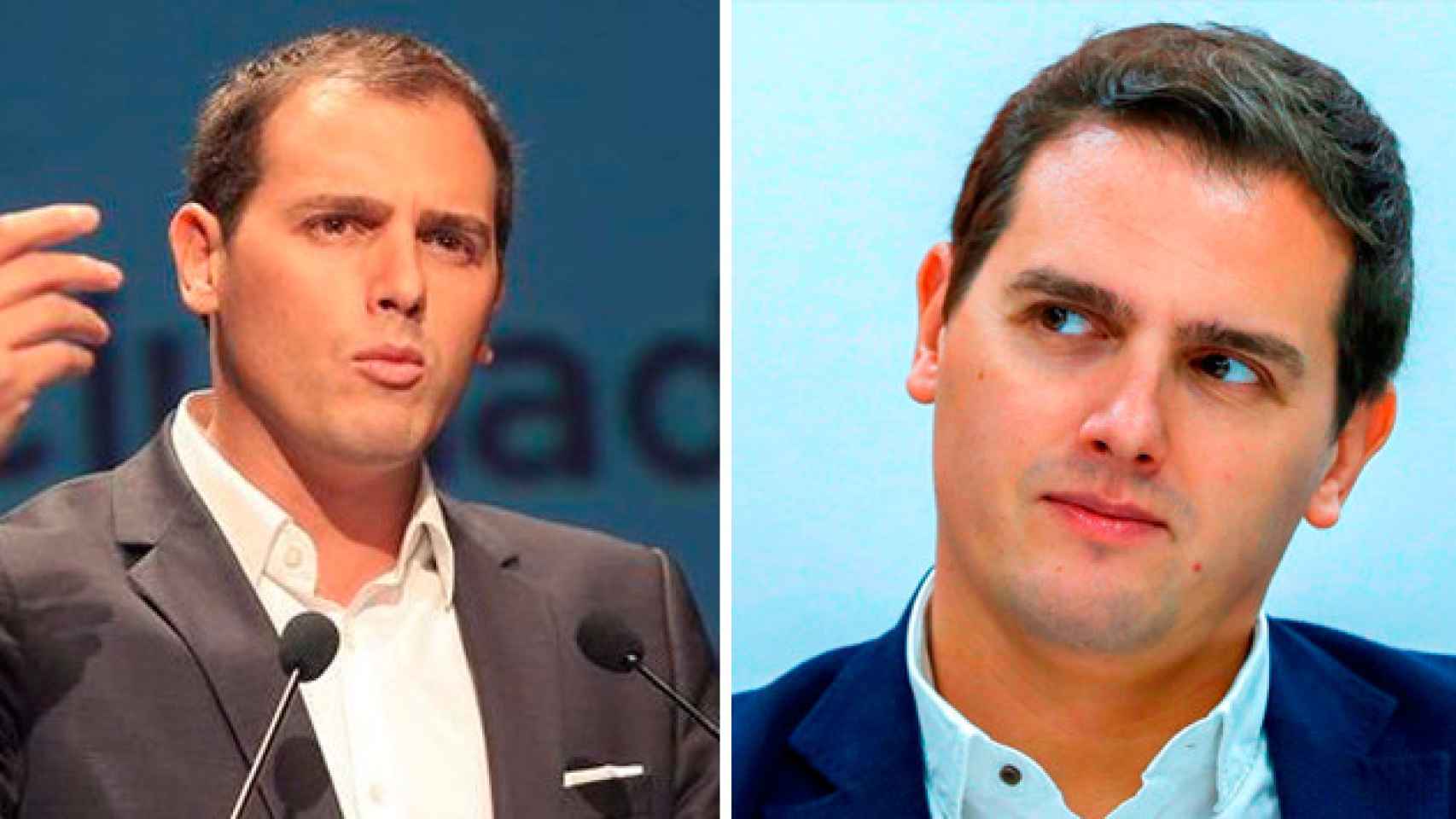 Albert Rivera, presidente de Ciudadanos, durante la campaña electoral y ayer (derecha) / CD