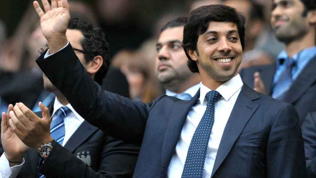 El Sheikh Mansour en un partido del Manchester City