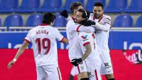 Los jugadores del Sevilla celebrando un gol en la Liga / EFE