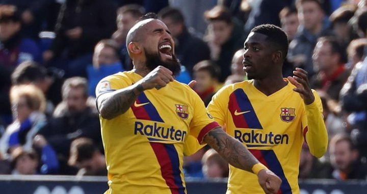 Arturo Vidal celebra su gol ante el Leganés/ EFE