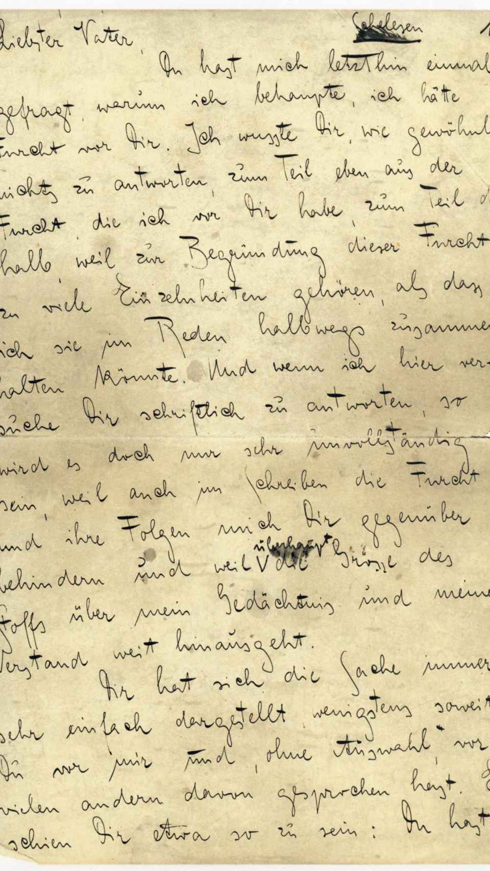 Extracto de una carta manuscrita de Franz Kafka.