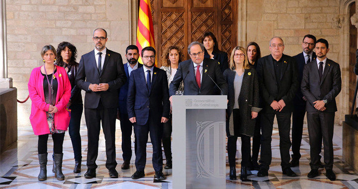 El presidente del Govern, Quim Torra (c), durante su llamada de atención a la comunidad europea / GENCAT