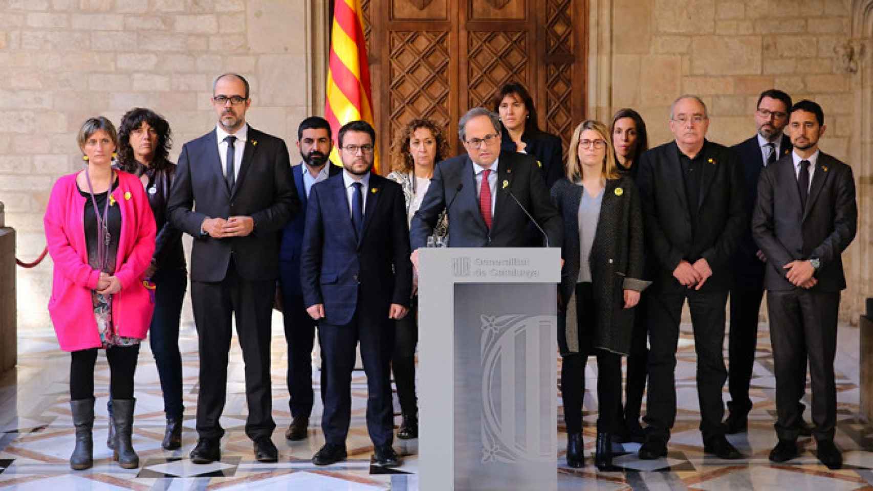 El presidente del Govern, Quim Torra (c), durante su llamada de atención a la comunidad europea / GENCAT