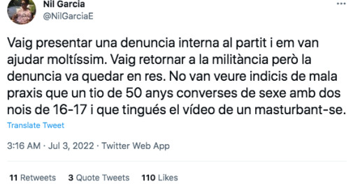 Testimonio de Nil García, exmilitante de JNC, sobre un presunto caso de ciberacoso / TWITTER