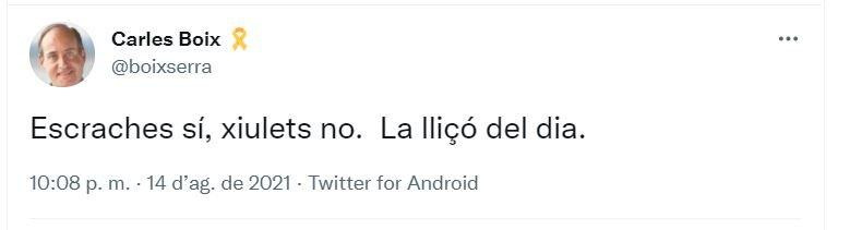 Tuit de Carles Boix sobre el escrache a Ada Colau / TWITTER