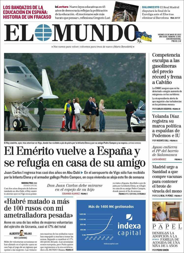 Portada de 'El Mundo' del 20 de mayo de 2022 / KIOSKO.NET