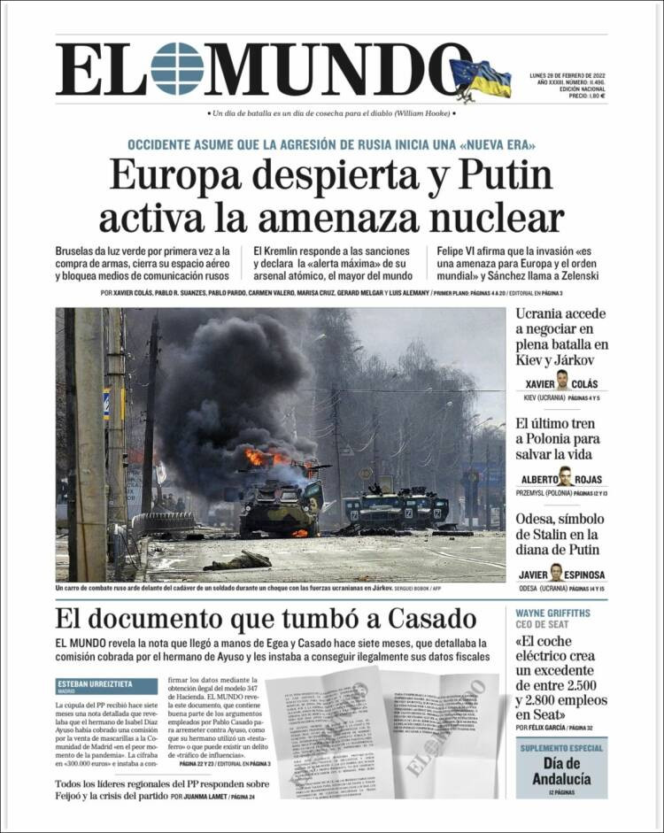 Portada de 'El Mundo' del 28 de febrero de 2022