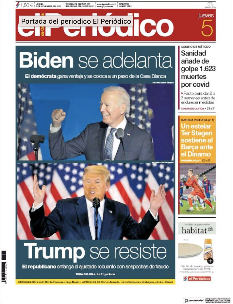 Portada de 'El Periódico' del 5 de noviembre de 2020 / KIOSKO.NET
