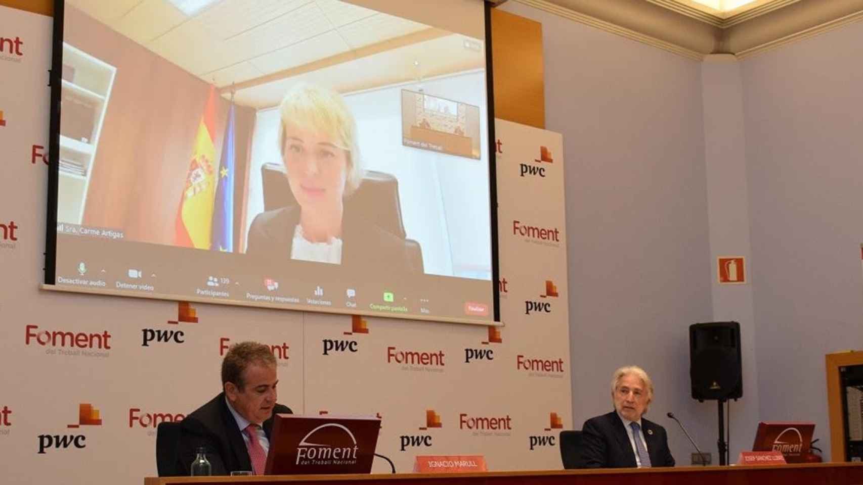 Carmen Artigas, secretaria de estado de Digitalización e Inteligencia artificial, durante su intervención en los ciclos de Foment del Treball / FOMENT