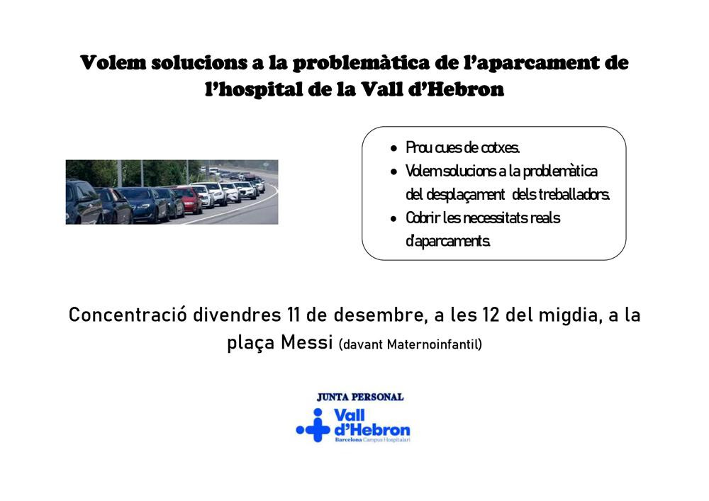 Cartel de la protesta convocada por la Junta de Personal del Hospital Vall d'Hebron / CG