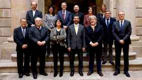 El presidente de la Cámara de Comercio de Barcelona, Joan Canadell (c), con algunos de los miembros del consejo independentista que controlará los estudios de la institución / CG