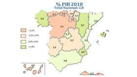 Crecimiento estimado del PIB en junio para 2018, por comunidades autónomas / CEPREDE