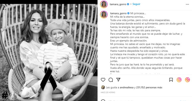 Mensaje de Tamara Gorro / INSTAGRAM