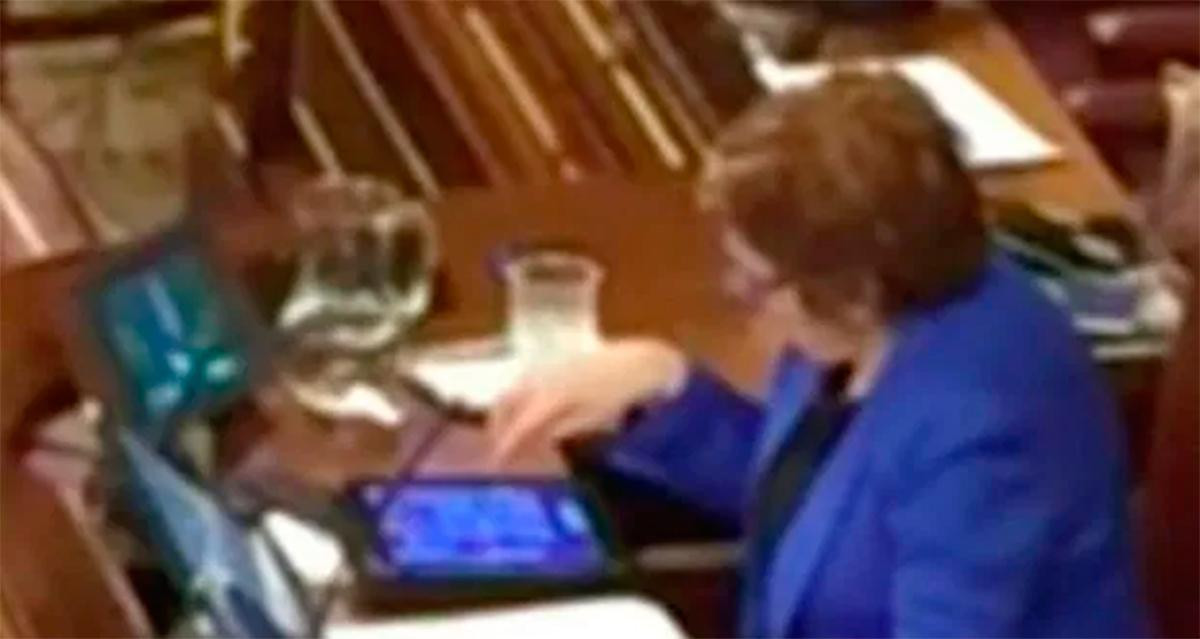 Celia Villalobos jugando al 'Candy Crush' en el Congreso