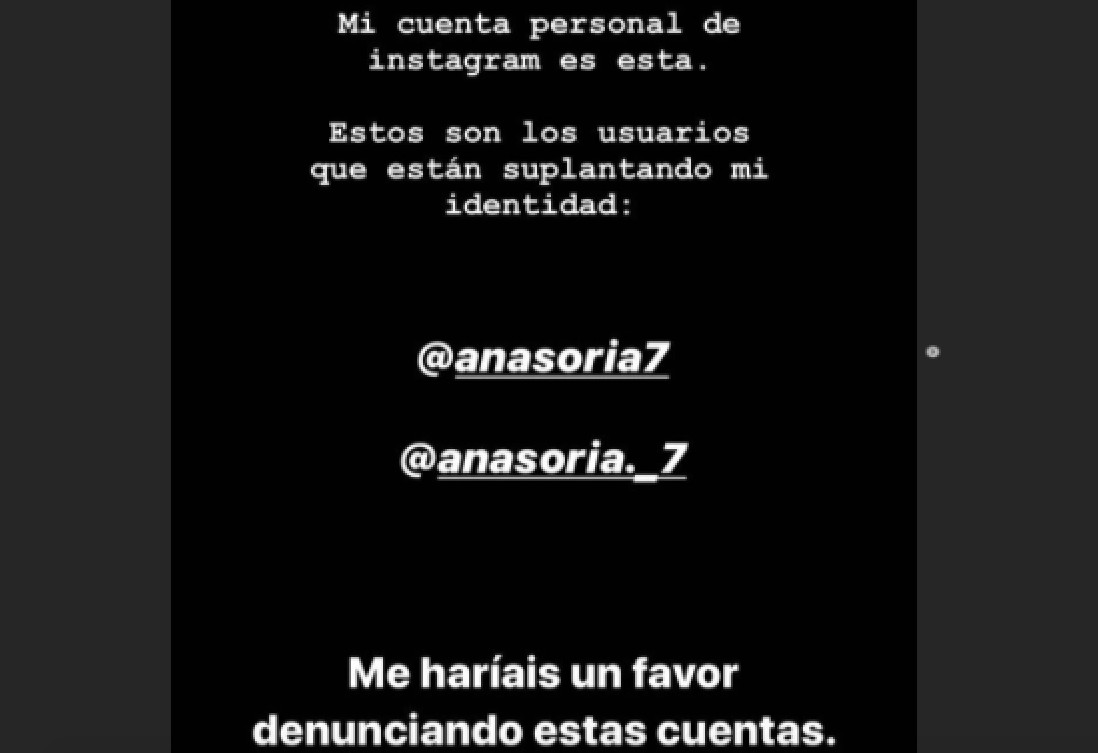 Ana Soria denuncia que le han suplantado la identidad en las redes sociales / INSTAGRAM