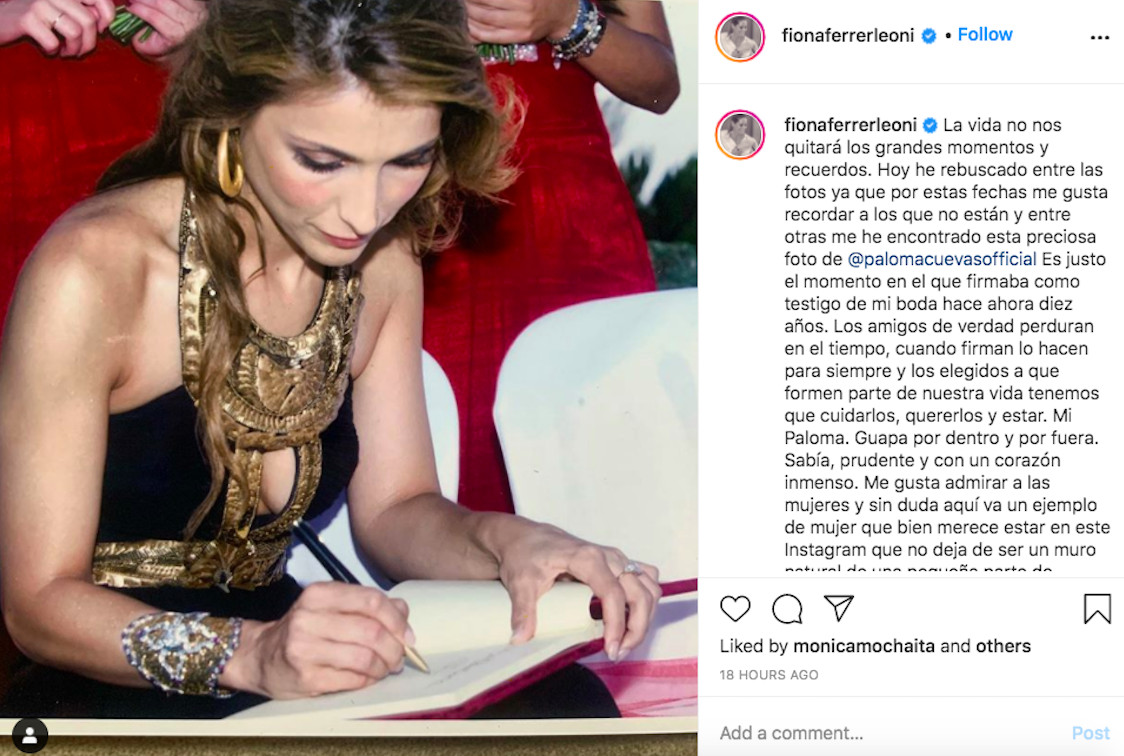 Fiona Ferrer dedica unas palabras de apoyo a su amiga Paloma Cuevas / INSTAGRAM