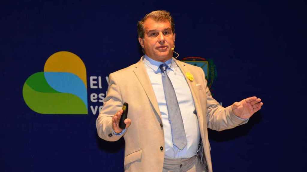 Joan Laporta en una de sus conferencias en Colombia / EFE