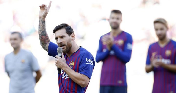 Leo Messi hablando en el Gamper / FC Barcelona