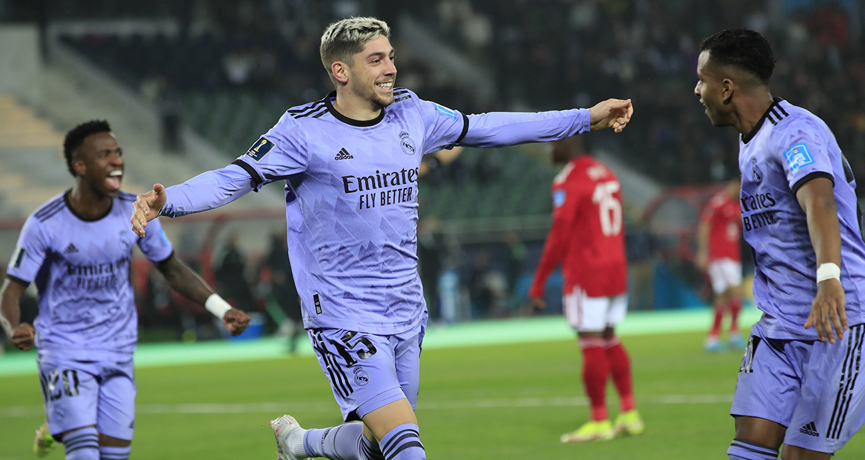 Fede Valverde, eufórico, por anotar uno de los goles del triunfo del Real Madrid / EFE