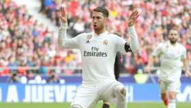 Sergio Ramos celebrando su gol en el Wanda Metropolitano / EFE