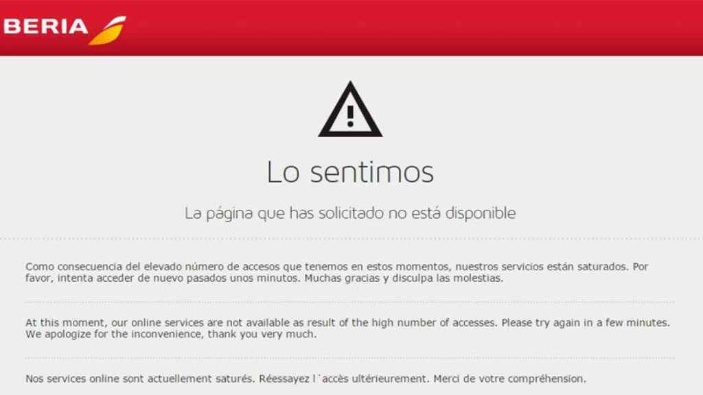 La web de Iberia, con problemas.