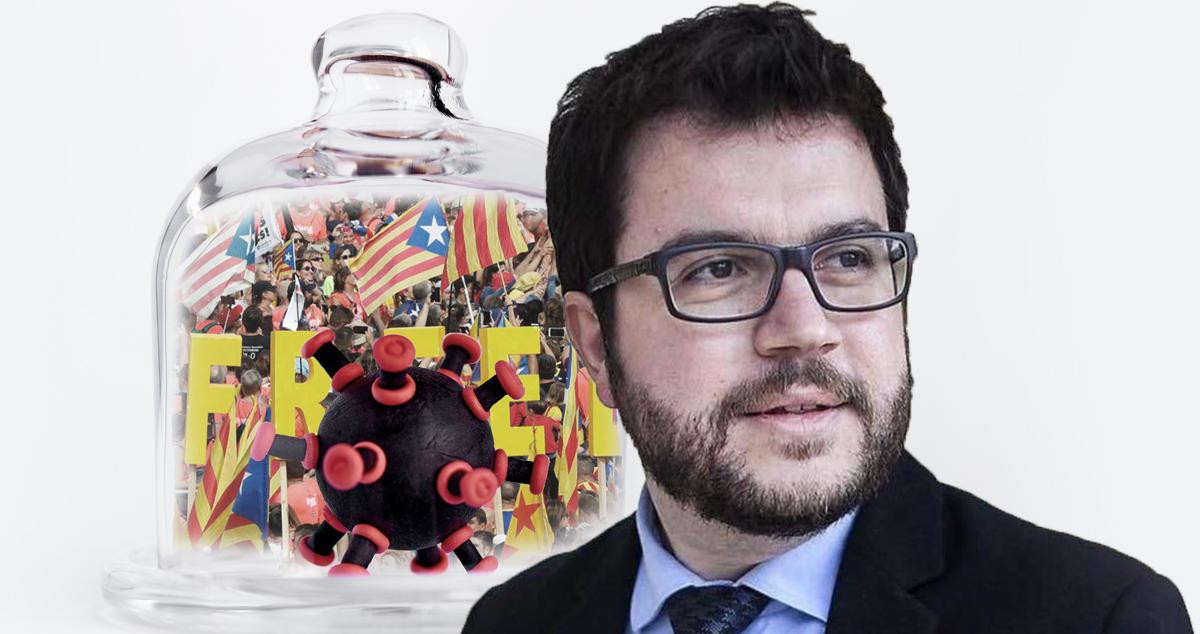 El dirigente de ERC y vicepresidente del Govern, Pere Aragonès, ante una simulación de la Diada marcada por el coronavirus / CG