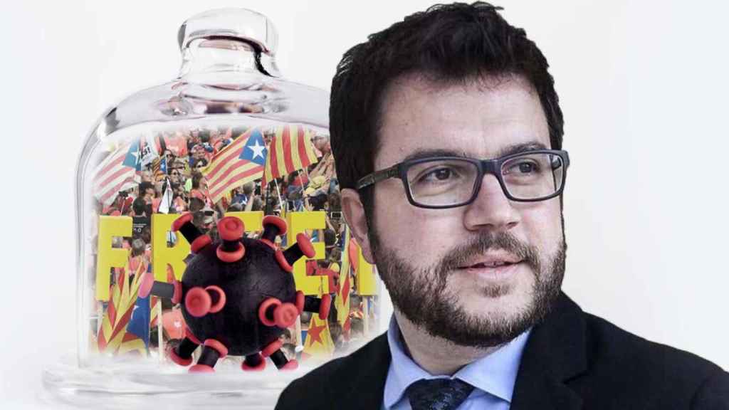 El dirigente de ERC y vicepresidente del Govern, Pere Aragonès, ante una simulación de la Diada marcada por el coronavirus / CG