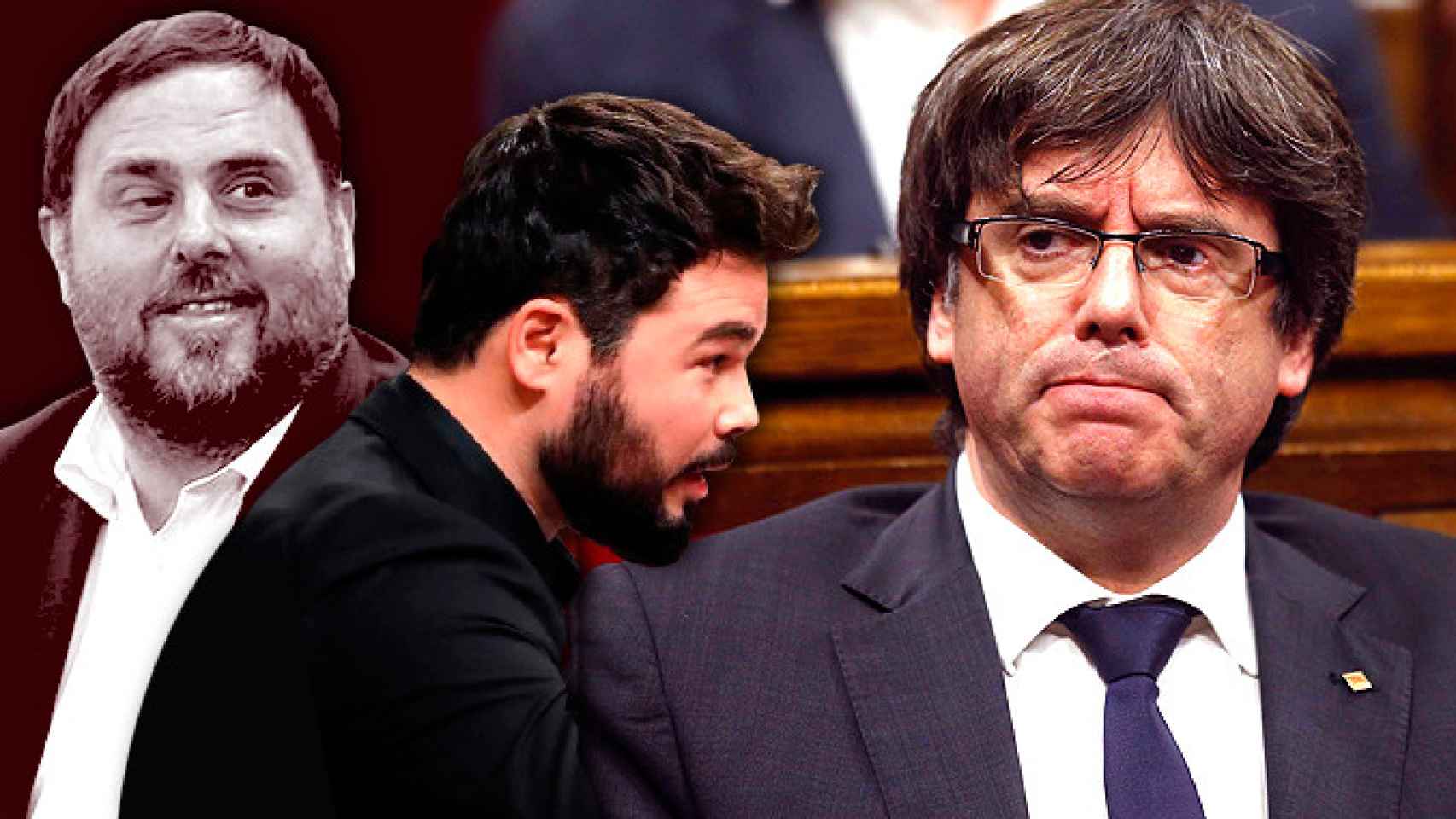 Oriol Junqueras y Gabriel Rufián (ERC) con Carles Puigdemont (JuntsxCat) / FOTOMONTAJE DE CG